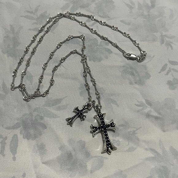 Chrome Hearts Black Diamond 2x Cross Silver Necklace - Picture 1 of 10